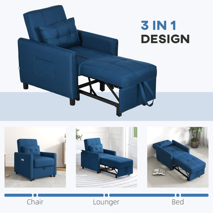 Haso Linen Look Dark Blue Single Sleeper Chair