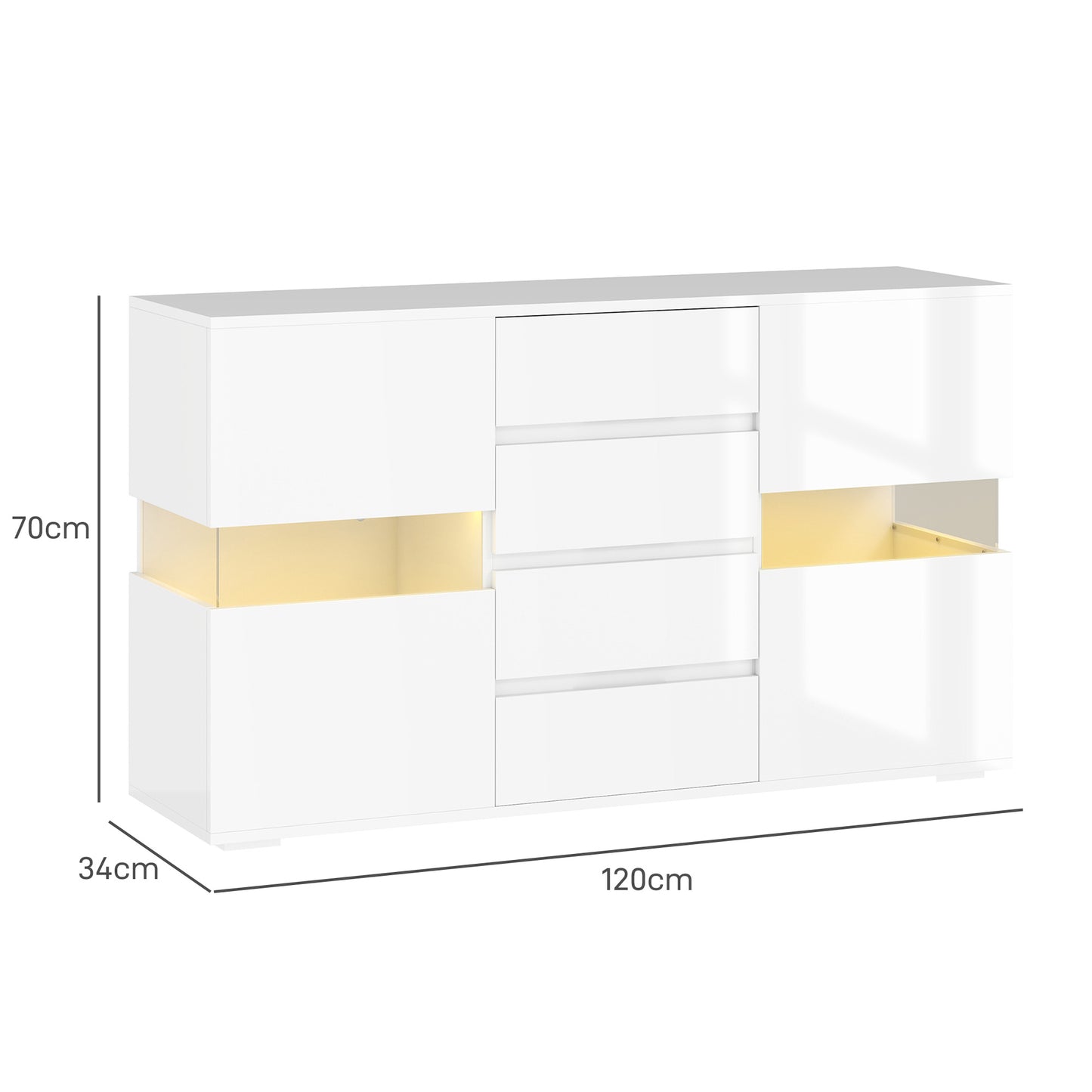 Latoli High Gloss White Sideboard With Integrated LED Lighting 4 Drawer 4 Doors