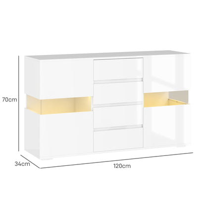 Latoli High Gloss White Sideboard With Integrated LED Lighting 4 Drawer 4 Doors