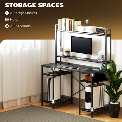 Difato 120cm Black Gaming Desk With Power Outlets LED Lighting Monitor Stand And Shelving Hutch