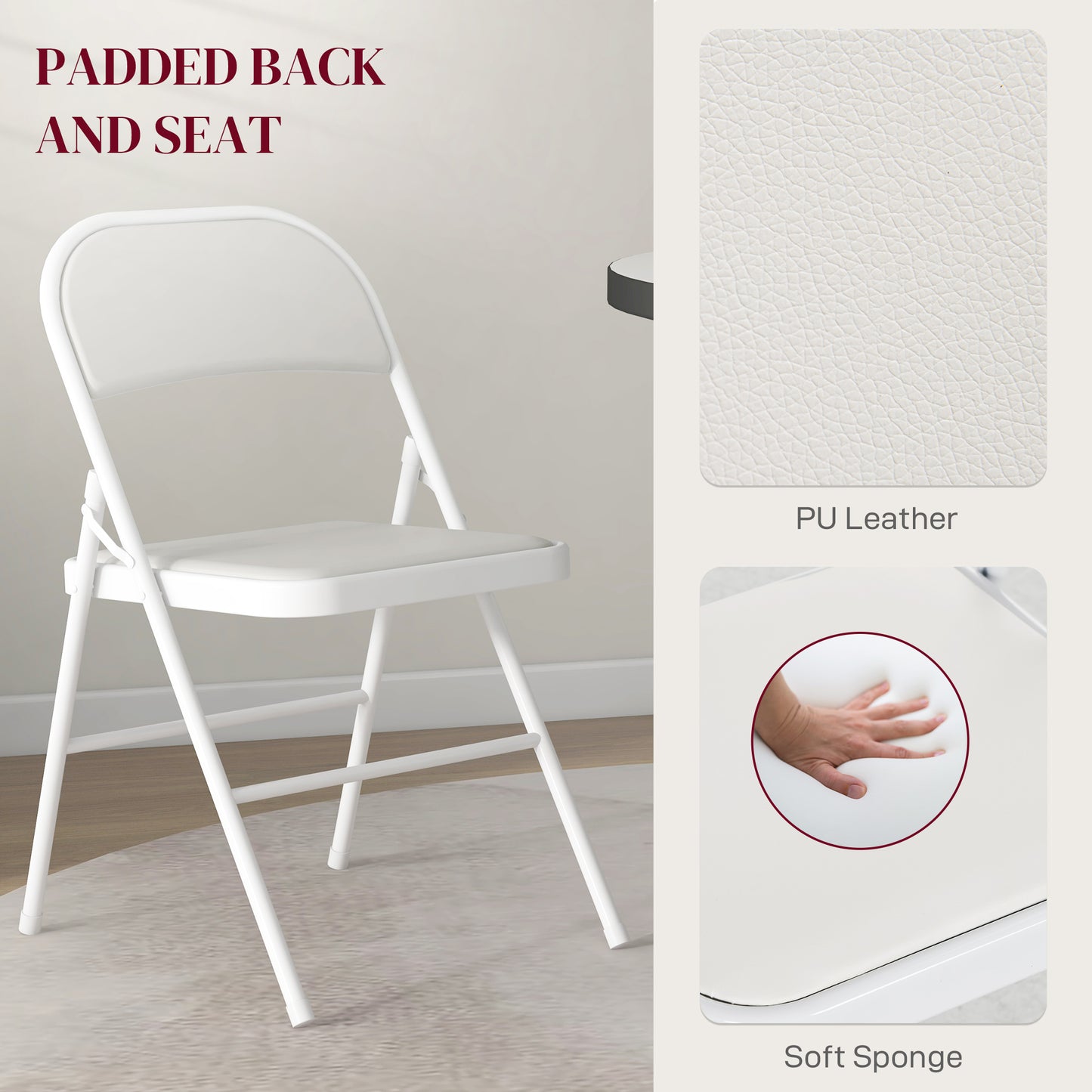 Lofano Metal And Fabric White Cushioned Folding Chairs Set Of 2