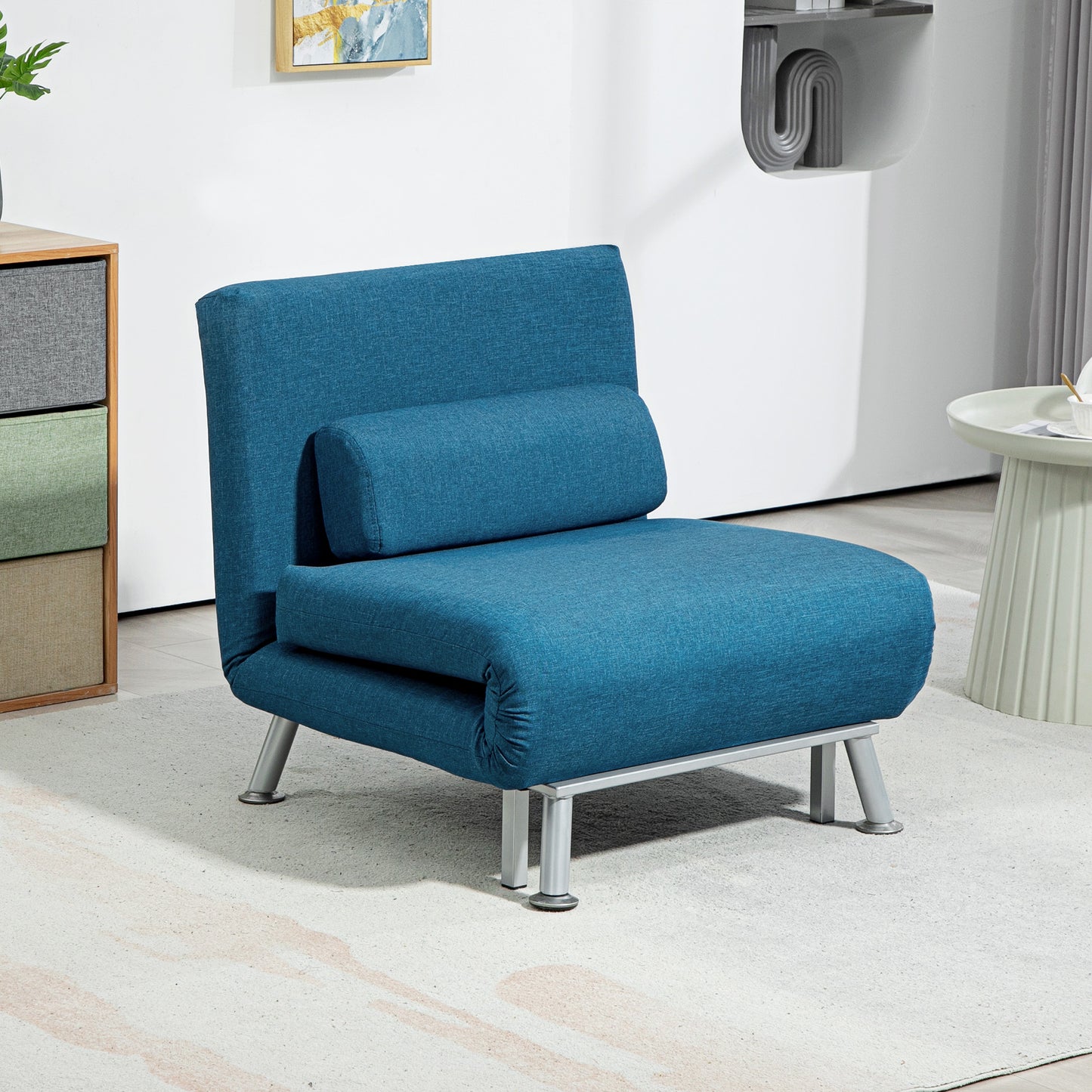 Lavili Keno Linen Look Blue Single Sleeper Chair