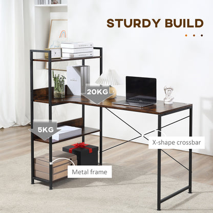 Ranasa 120cm Metal And Wooden Rustic Brown Industrial Desk With Storage Shelves