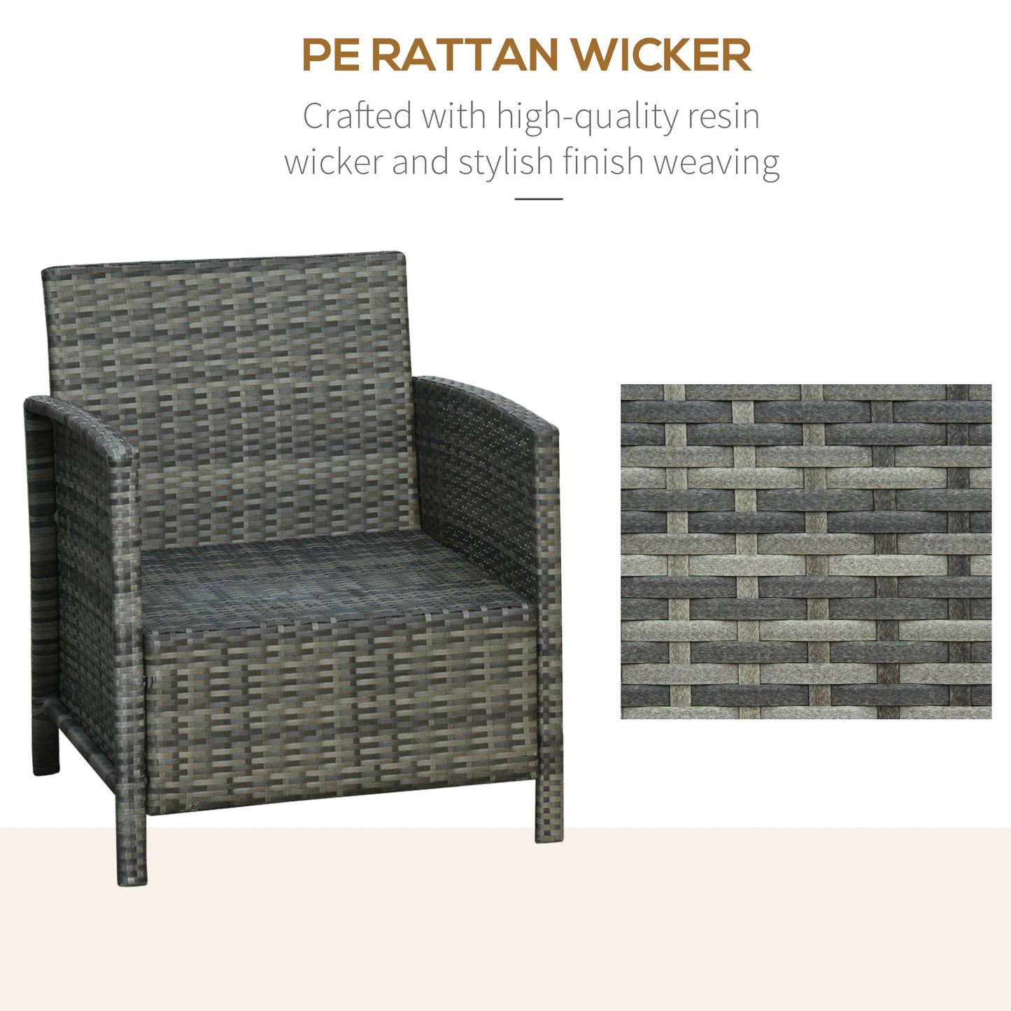 Vatara Grey Rattan Outdoor Garden 3 Piece Bistro Set With 2 Tier Glass Coffee Table And Stripe Cushions