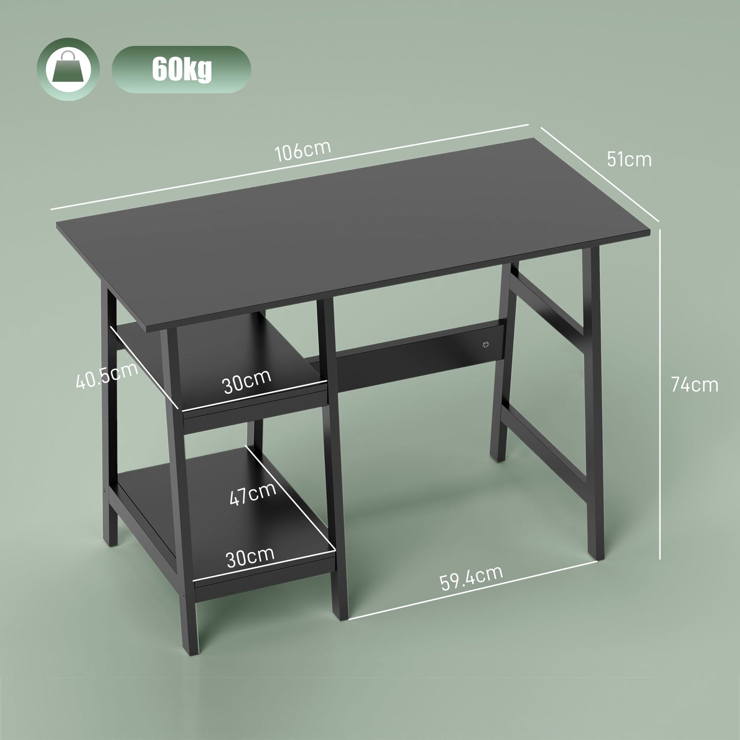 Talake  106cm Black Compact Study Desk With Bookshelf Storage