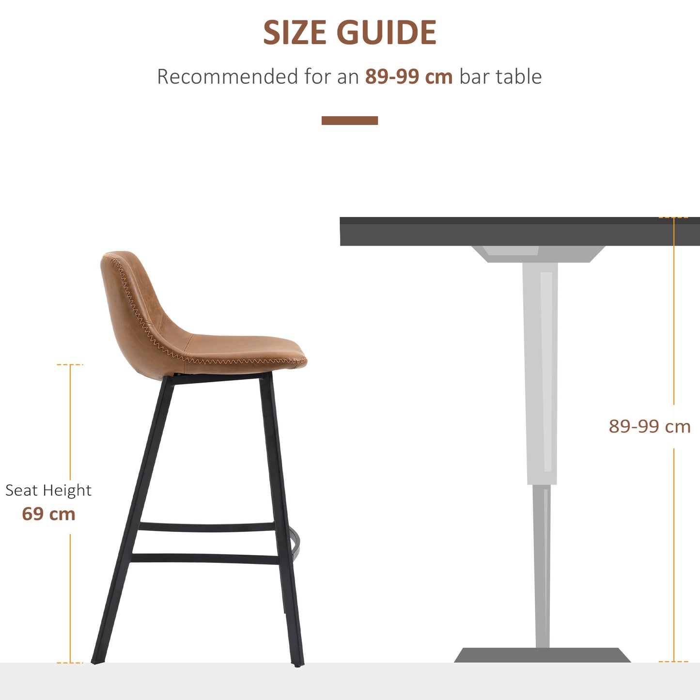 Lilu Dilu Set Of 2 Brown Kitchen Bar Stools With Fixed H8 And Reinforced Frame