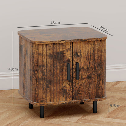 Pasaba Brown Nordic Bedside Table With Tambour Sliding Door And Metal Legs
