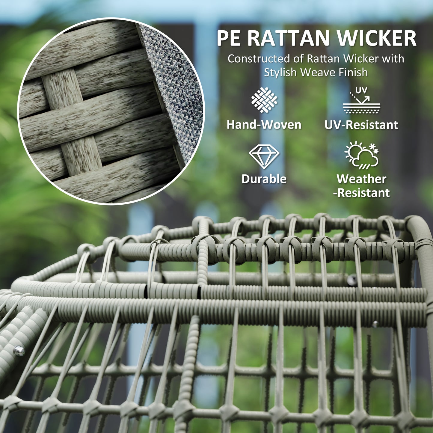 Tomova Grey Rattan Rope Grey Egg Chair with Cushions And Matching Pillows