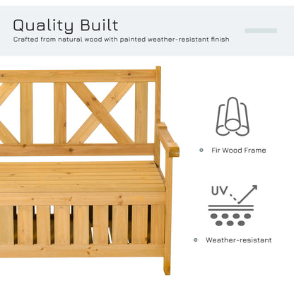 Letore Wood Natural 2 Seater Outdoor Garden Storage Bench Slatted Frame