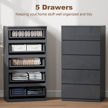 Kevano High Gloss Grey 5 Drawer Modern Storage Chest