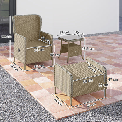 Nonomo Nofa Rattan Natural and White Reclining Outdoor Garden Bistro Set With Cushions