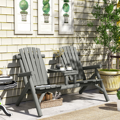 Nine Wood Grey 2 Seater Garden Bench With Central Coffee Table