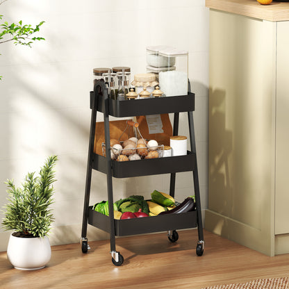 Fidovi Metal Black 3 Tier Storage Trolley With Wheels