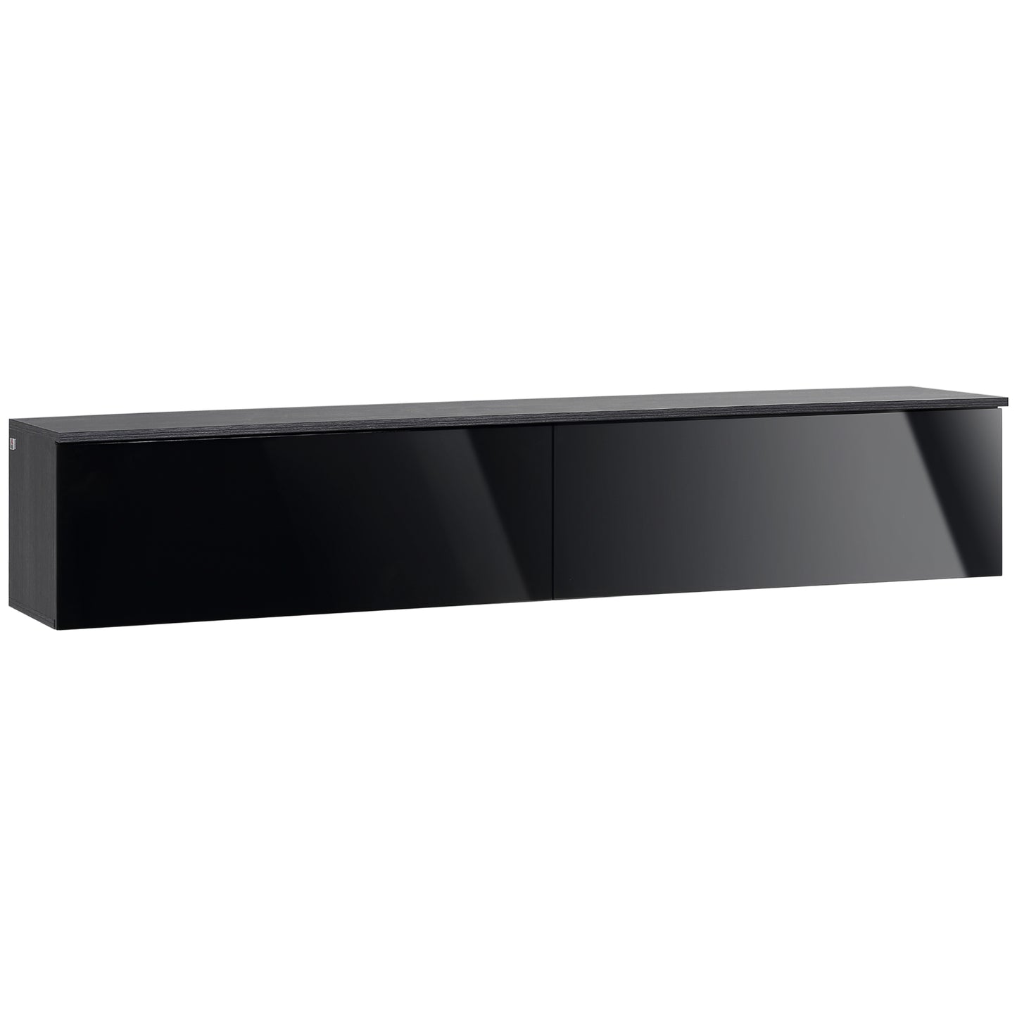 Elkaro High Gloss Grey And Black Floating TV Cabinet With Cupboards For Screens Up To 70 Inches