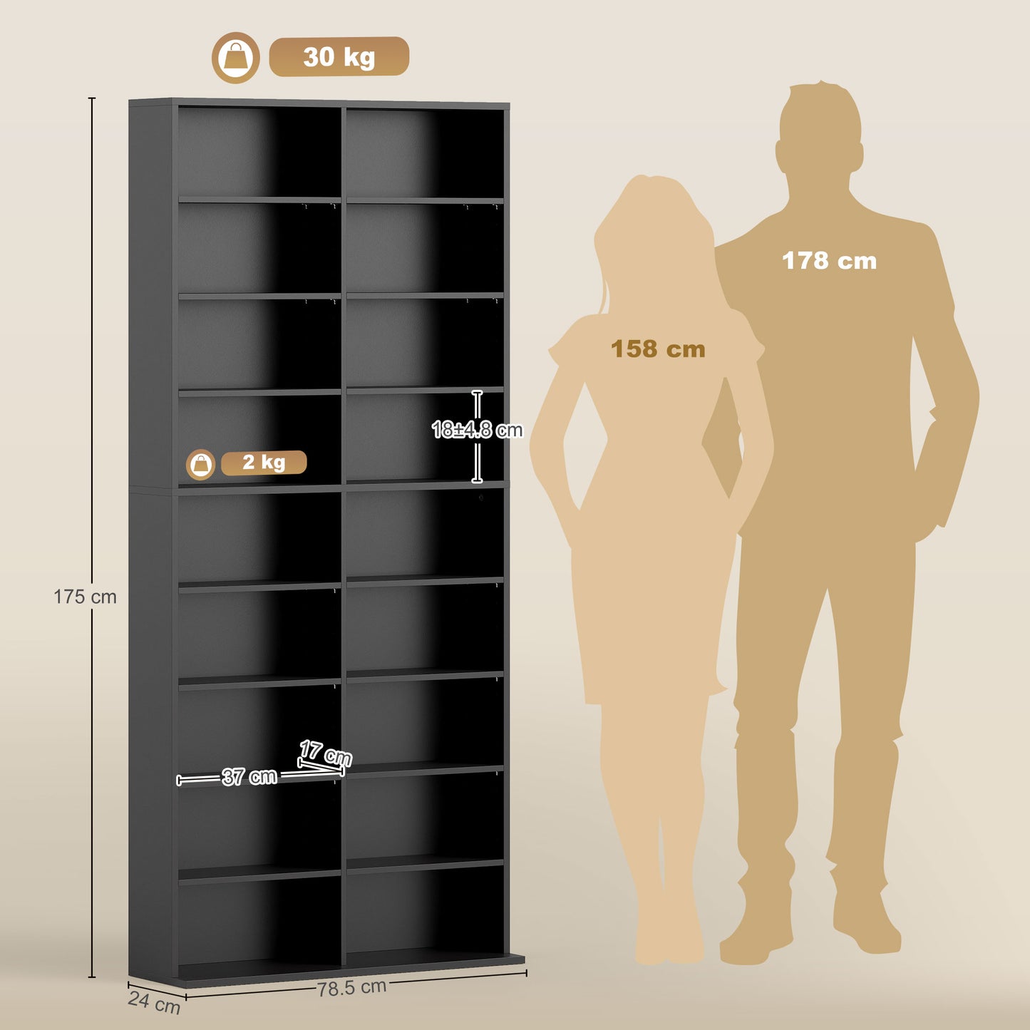Sezi Wood Black Tall Media Storage Tower With 640 Disc Capacity