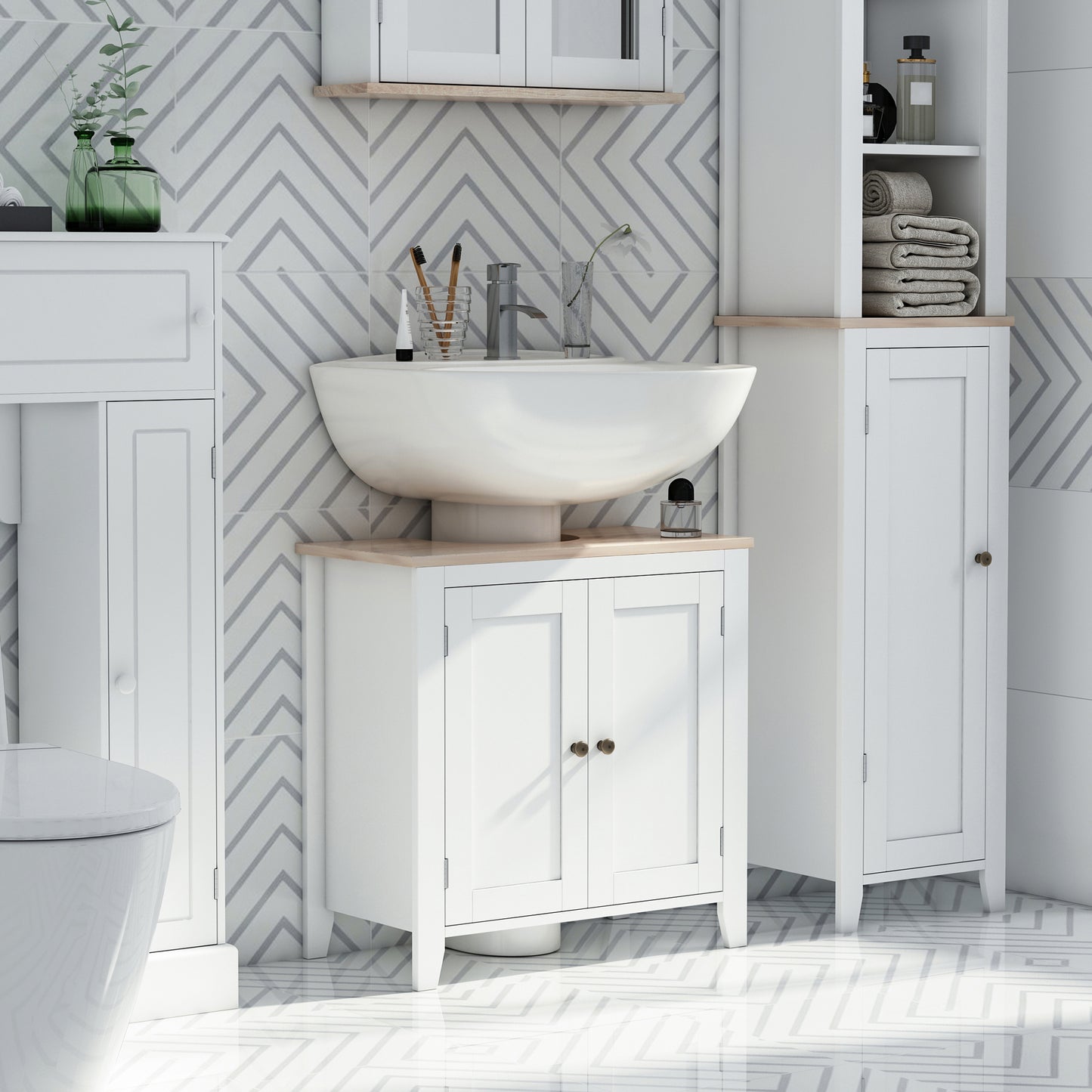 Luzi Freestanding Under Sink Bathroom Cupboard With Adjustable Shelves White