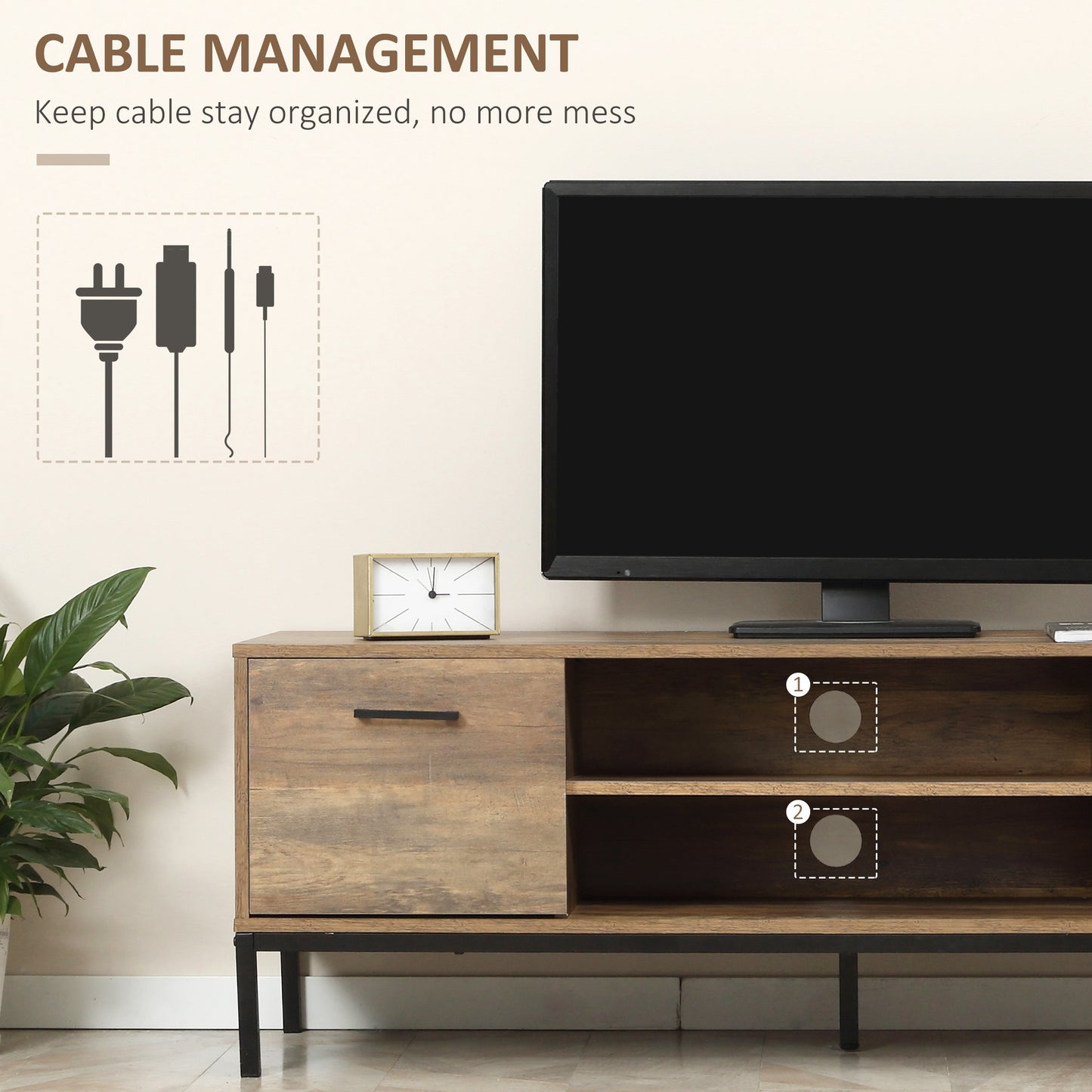 Sodori 132cm Metal And Wood Brown And Black Industrial TV Stand 2 Drawers 1 Door