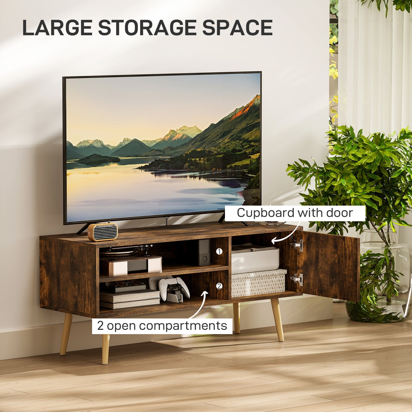Avamar 110cm Brown TV Stand For Screens Up To 55 Inches With Open Shelves And Cable Access