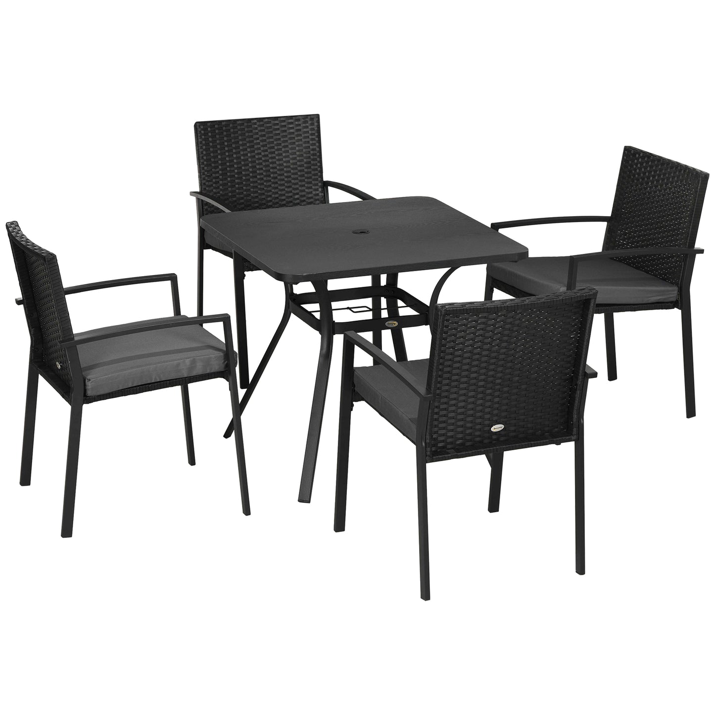 Laresu 4 Seater Black Rattan 5 Piece Garden Dining Set With Cushioned Chairs