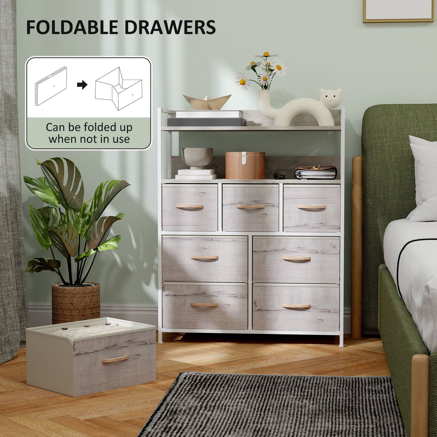 Rile Grey Fabric And Wood 7 Drawer Storage Chest