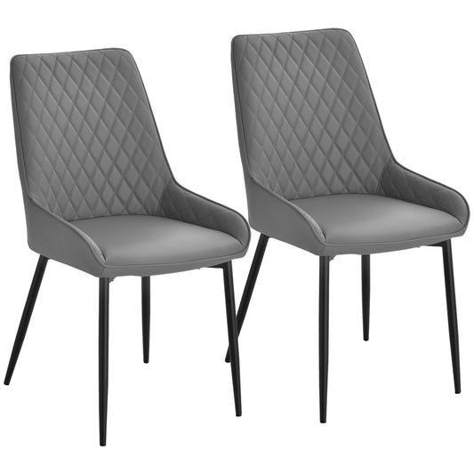 Farazi Vira Faux Leather Grey Quilted Dining Chairs Set Of 2 With Steel Frame And Foot Caps