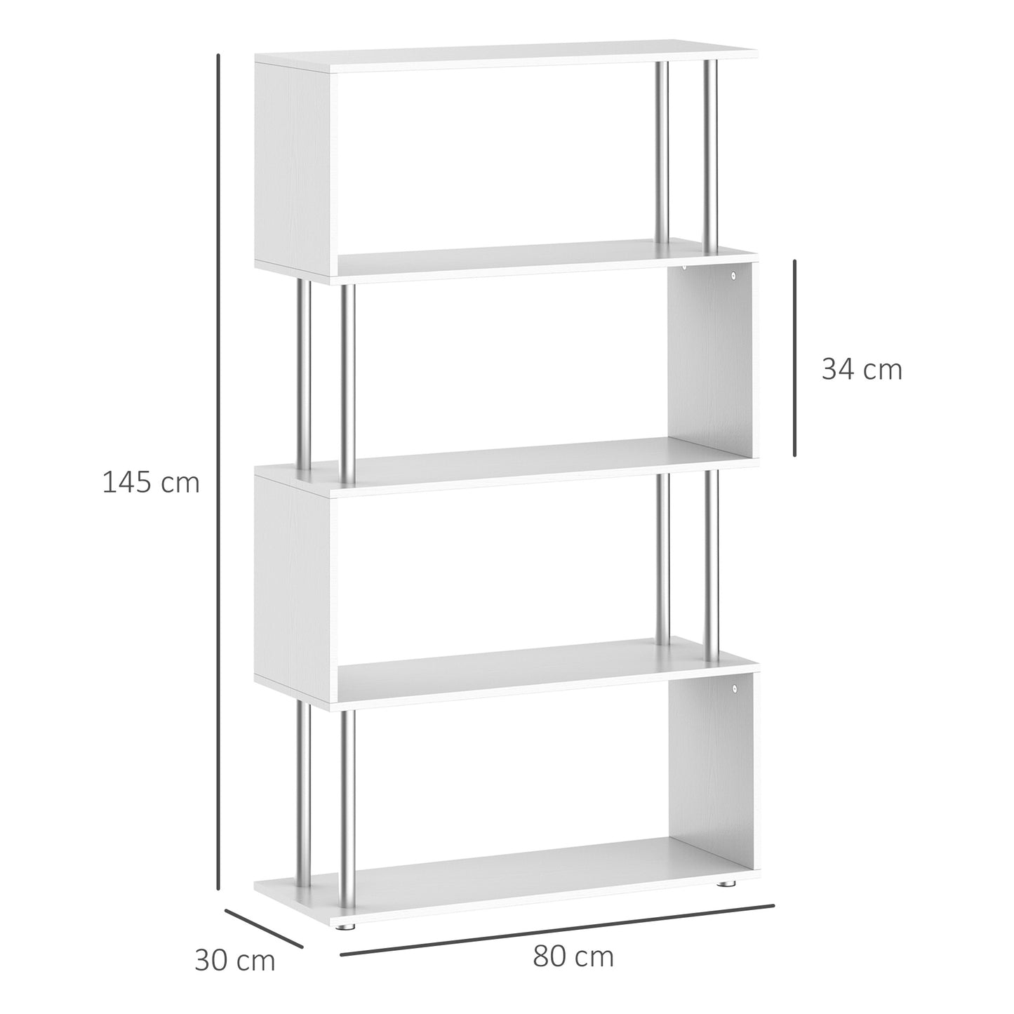 Fini Wood White 5 Tier S ShaFauxd Freestanding Bookcase 80 x 30 x 145 cm