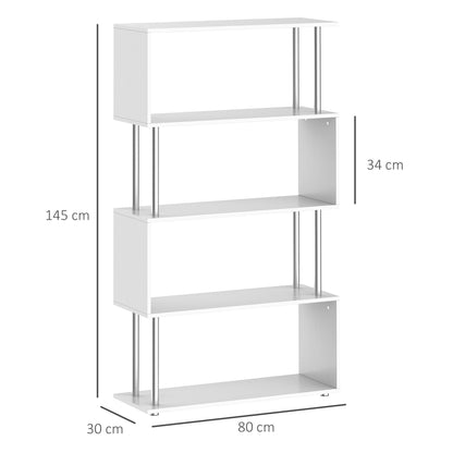 Fini Wood White 5 Tier S ShaFauxd Freestanding Bookcase 80 x 30 x 145 cm