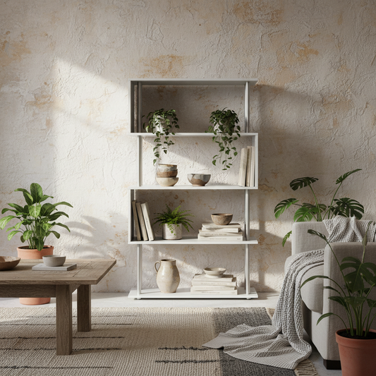 Fini Wood White 5 Tier S ShaFauxd Freestanding Bookcase 80 x 30 x 145 cm