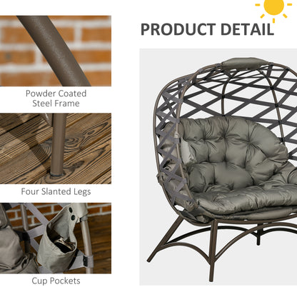 Stitzza Woven Rattan Sand Brown 2 Seater Folding Egg Chair With Cushions And Cup Holders