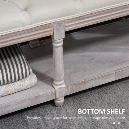 Lono Cream  2 Tier Vintage Style Bed End Bench With Storage Shelf Tufted Diamond