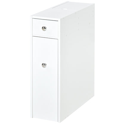 Ninemi Narrow Bathroom Floor Storage Cabinet With Drawers In White