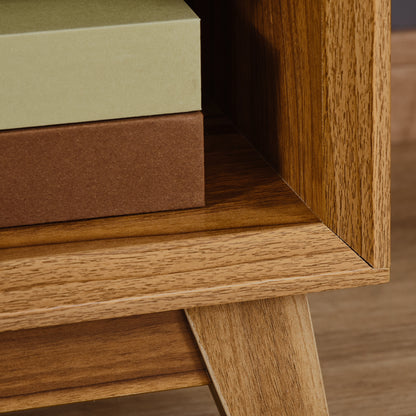 Novafa Walnut Brown Bedside Table With Drawer And Shelf Storage