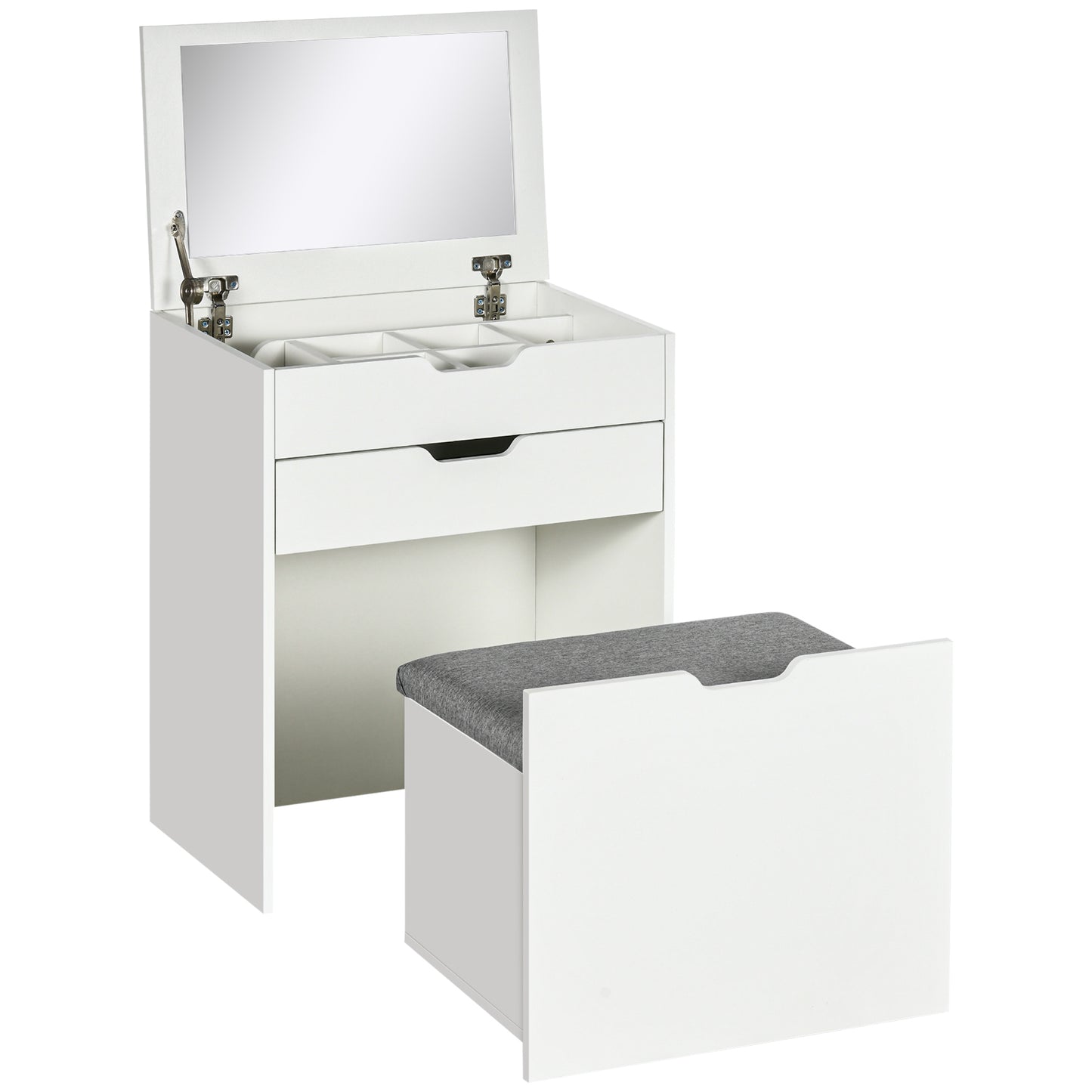 Nohadi White Dressing Table With Flip Up Mirror Hidden Storage Compartments And Drawer Unit