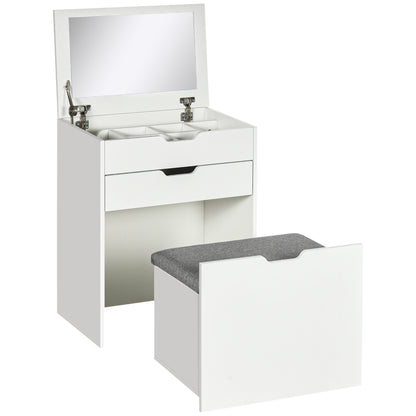 Nohadi White Dressing Table With Flip Up Mirror Hidden Storage Compartments And Drawer Unit
