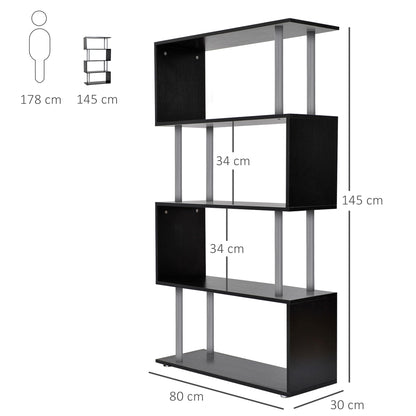 Fire Wood Black 5 Tier S ShaFauxd Freestanding Bookcase