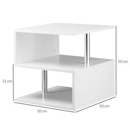Coyora Wooden White Set Of 2 Cube Side Tables With 2 Tier Storage S Shaped