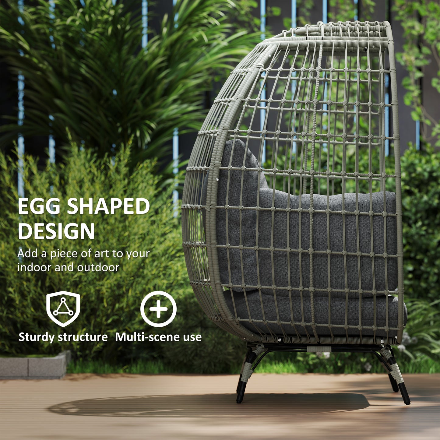 Tomova Grey Rattan Rope Grey Egg Chair with Cushions And Matching Pillows