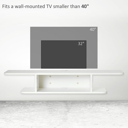 Kere Wooden White Floating TV Unit With OFauxn Shelves For Screens Up To 40 Inches