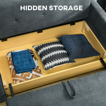 Takala Nele Snow Flannel Dark Grey 2 Seater Sofa Bed With Hidden Storage And Cushions