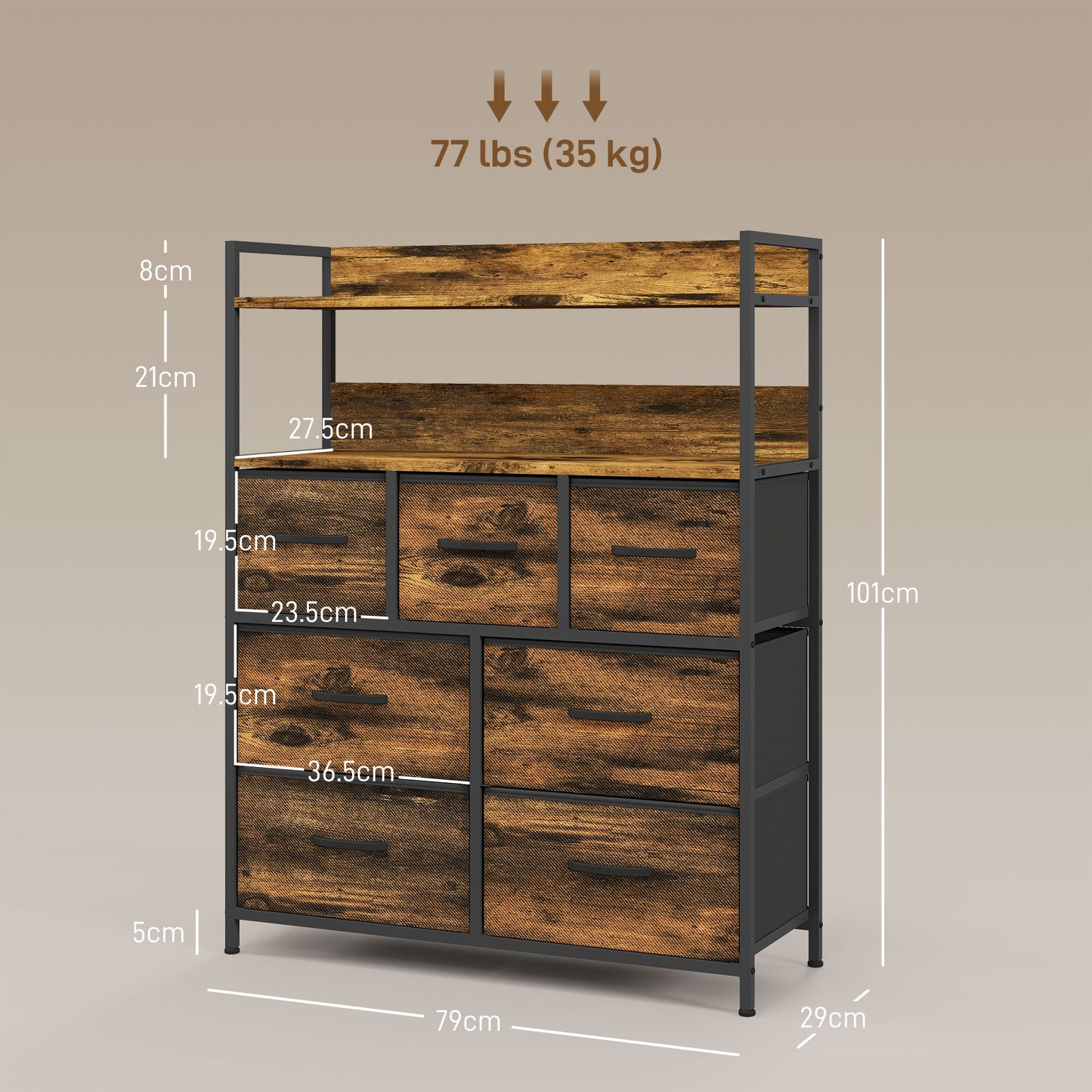 Haco Fabric And Wood Rustic Brown 7 Drawer Rustic Storage Chest