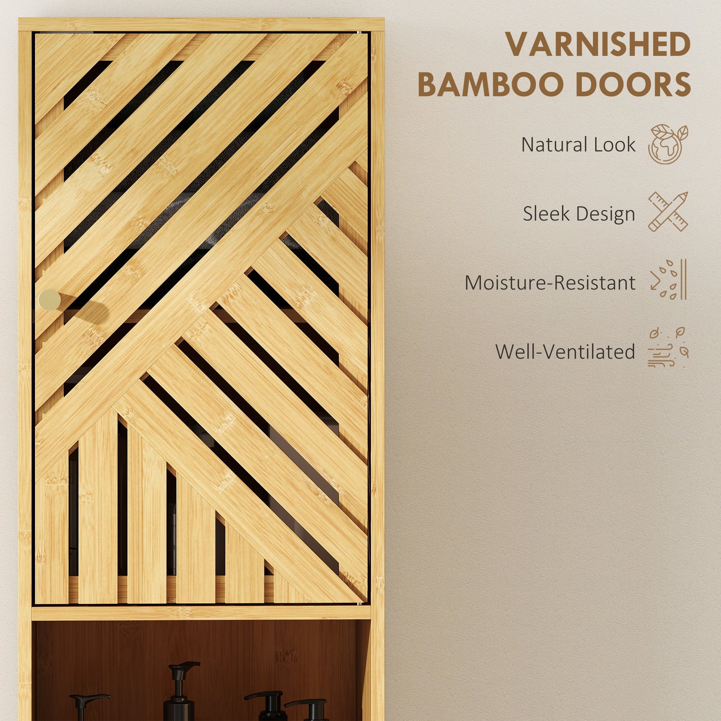 Hami Bathroom Storage Cabinet With Bamboo Door And Multi Storage Layout Natural Finish