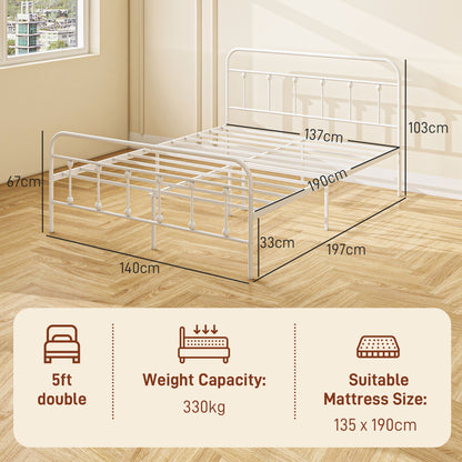 Keli 4FT6 White Metal Minimalist Double Metal Bed Frame