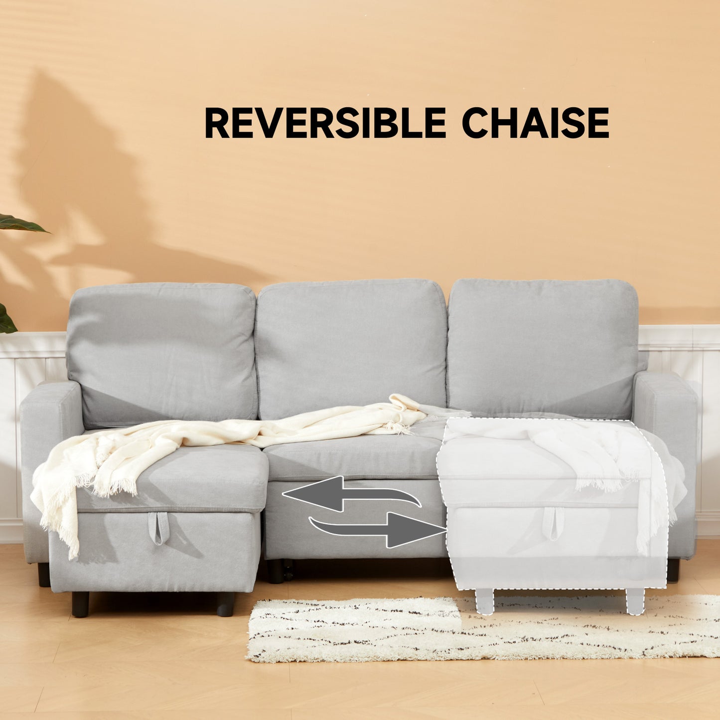 Tafaha Light Grey Pull Out Sofa Bed With Storage and Side Pockets