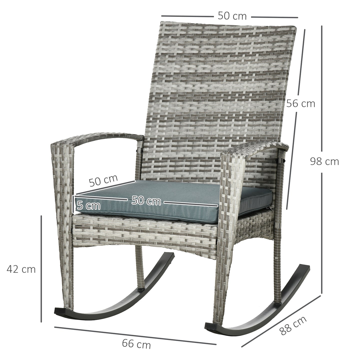 Noreke Set Of 2 Rattan Light Grey  Garden Rocking Chairs With Cushions