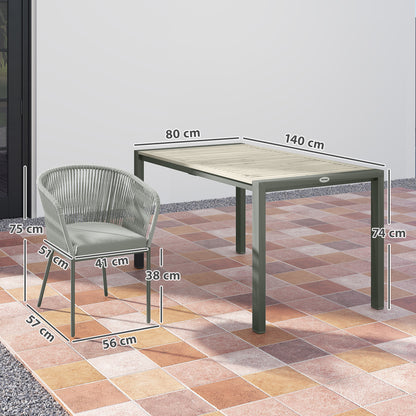 Riluvi Rattan Grey 6 Seater Outdoor Garden Dining Set With Wood Top Table And Cushioned Chairs
