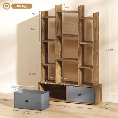 Nero Wooden Brown 12 Compartment Storage Unit With Drawers