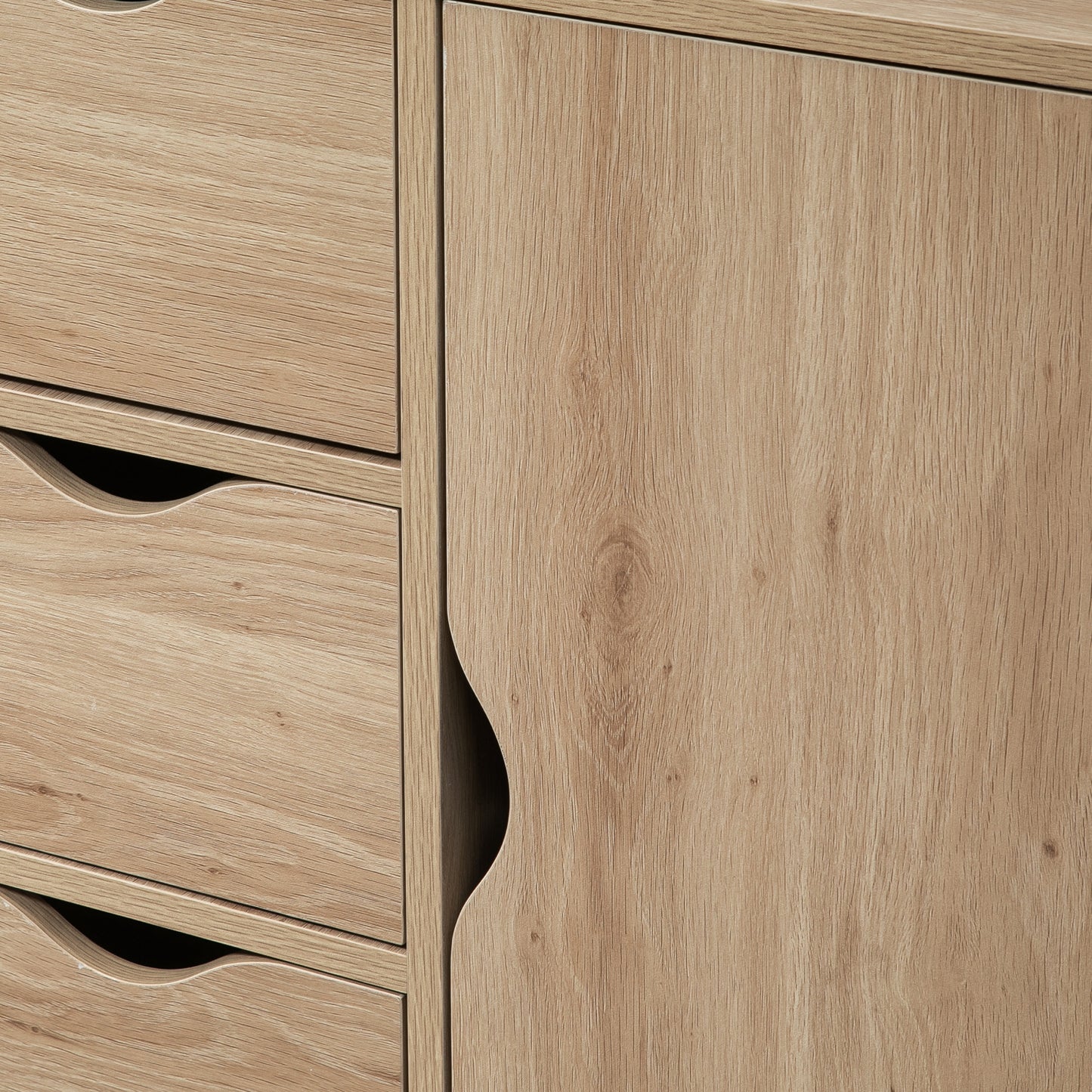 Lala Natural Finish Freestanding Storage Cabinet With 4 Drawers And Lower Cupboard