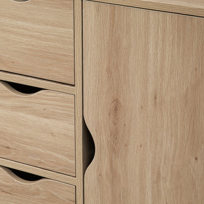 Lala Natural Finish Freestanding Storage Cabinet With 4 Drawers And Lower Cupboard