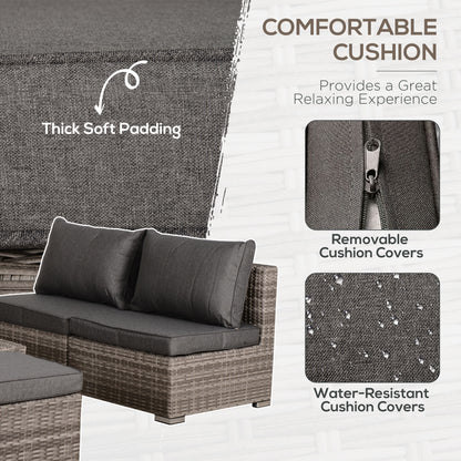 Relu Mixed Grey Rattan 6 Seater Outdoor Garden Sofa Set With Chairs Footstools and Tables
