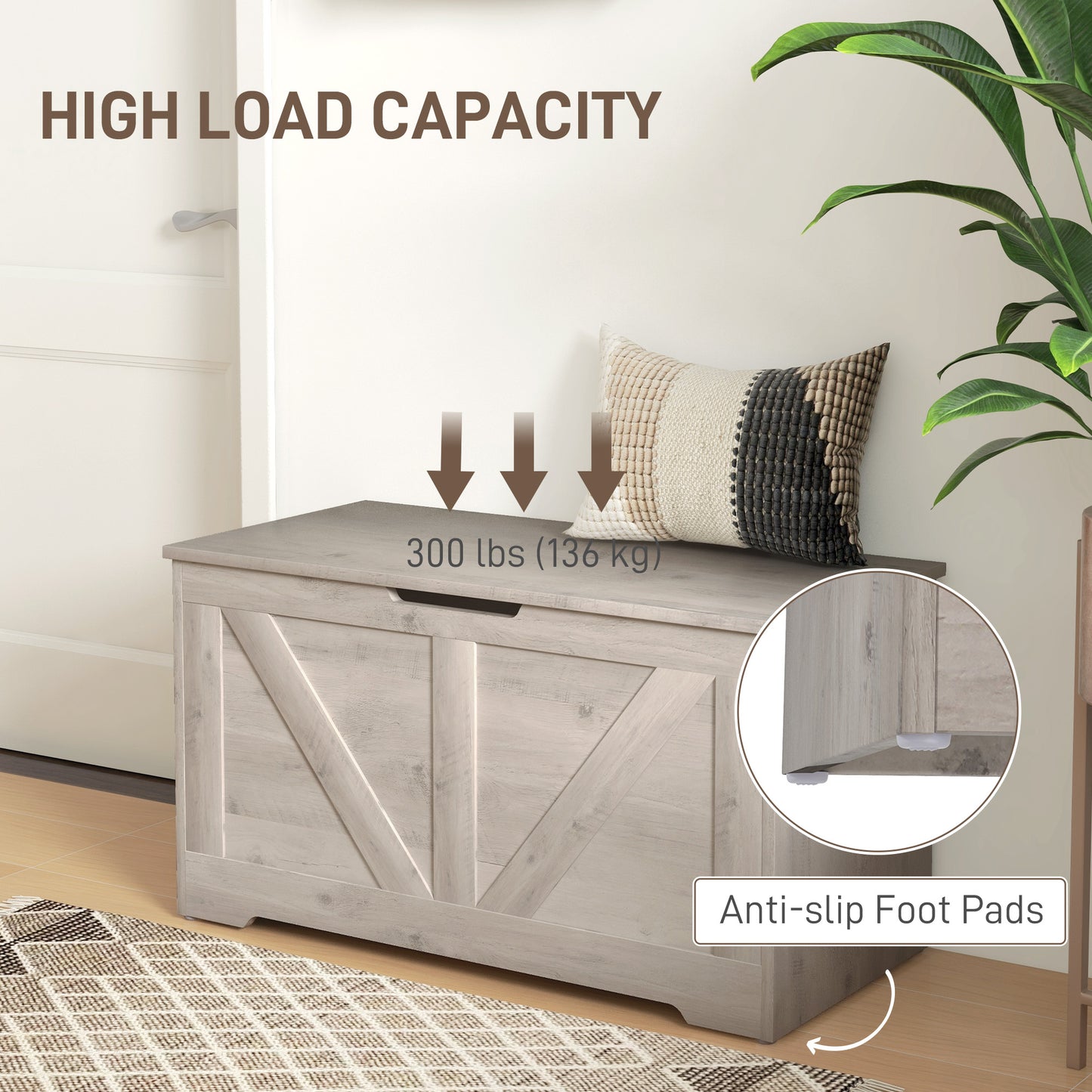 Kamari Grey Wood Farmhouse Storage Chest Safety Hinges 100 Litre